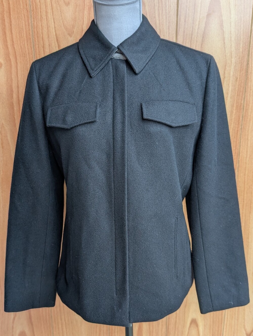 J Crew Womens Wool Blend Full Zip Field Jacket Black Gray Coat Size Small Petite